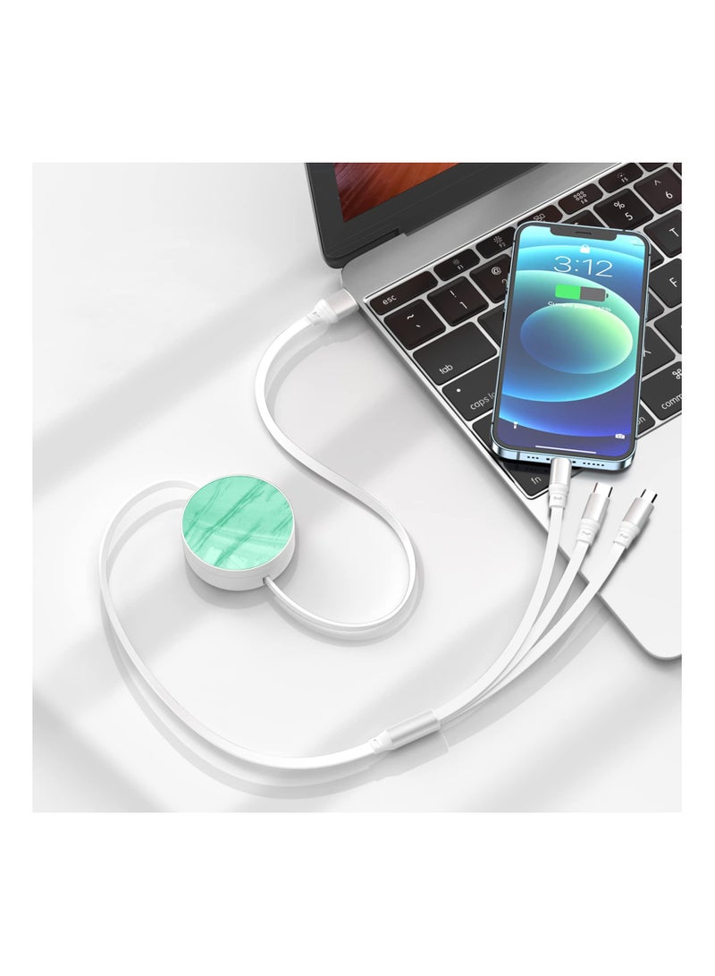 KASTWAVE Retractable Multiple Charger Cable, 3 in 1 Super Fast Charging Cable (IP/USB C/Micro USB), 3.3Ft Multi Cable Fast Charger Cord for iPhone, Samsung, iPad, Tablets, Green Marble - Image 2