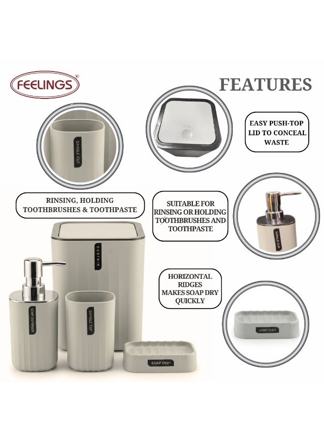Feelings 4-Piece Modern Matt Grey Bathroom Accessory Set with Soap Dispenser, Tumbler, Soap Dish & Waste Bin - Image 3