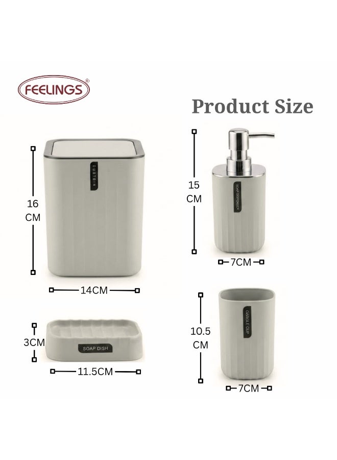 Feelings 4-Piece Modern Matt Grey Bathroom Accessory Set with Soap Dispenser, Tumbler, Soap Dish & Waste Bin - Image 2