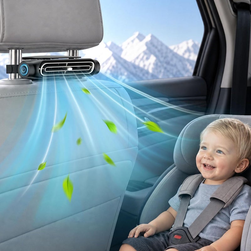 Vissko 2026 Car Fan for Backseat, USB Invisible Car Headrest Cooling Fan for Kids Replace Ventilated Seats with 3 Speeds Fit in Most Cars Vehicle Jeep Van RV Truck - Image 1