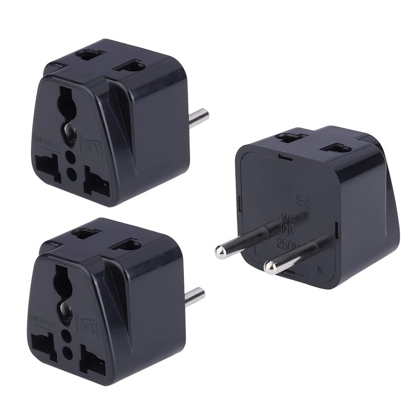 MX Universal Travel Adapter Type C India to Europe Turkey Spain Italy Indonesia Korea More 2 in 1 Conversion Plug for Home and Official use Black Pack of 3 MX3434B3 - Image 1