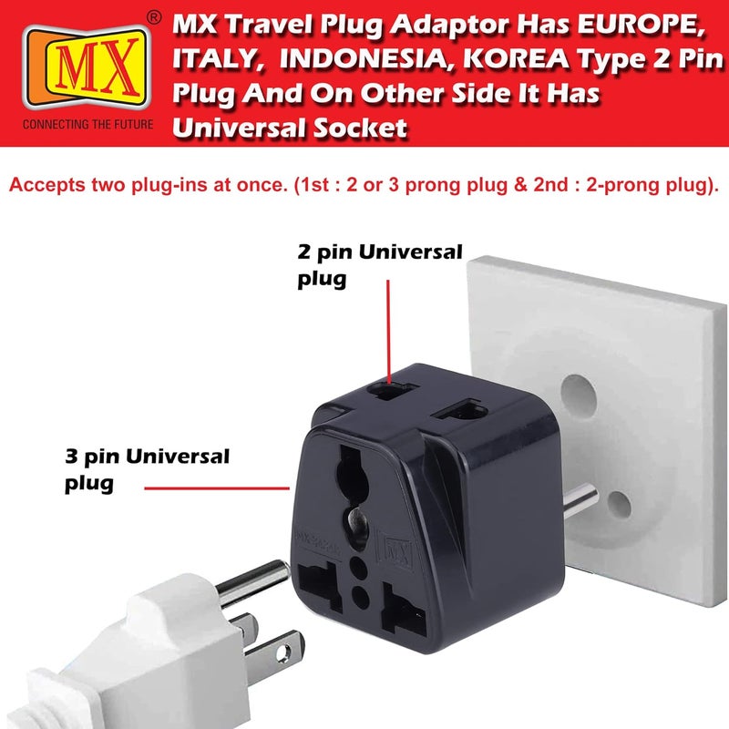 MX Universal Travel Adapter Type C India to Europe Turkey Spain Italy Indonesia Korea More 2 in 1 Conversion Plug for Home and Official use Black Pack of 3 MX3434B3 - Image 4