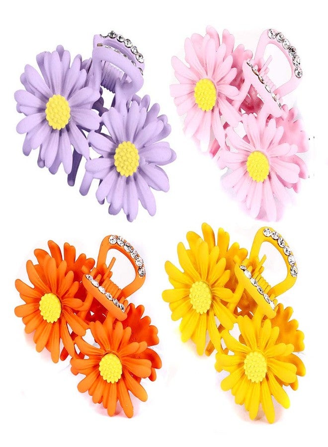سوبيربليس 6 قطع من إكسسوارات الشعر المعدنية النسائية على شكل زهرة عباد الشمس، مزينة بأحجار الراين، مشابك شعر أنيقة على شكل زهرة الأقحوان الصغيرة، مشابك شعر عصرية - Image 1