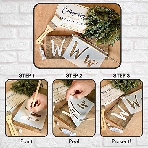 CITRUSY Boutique Calligraphy Stencil Template Kit - 45 Reusable Pieces - Includes Lettering Upper and Lowercase Both Large and Small, Numbers, Punctuation, Laurels and Flowers - for Arts Crafts Painting Wood - Image 4