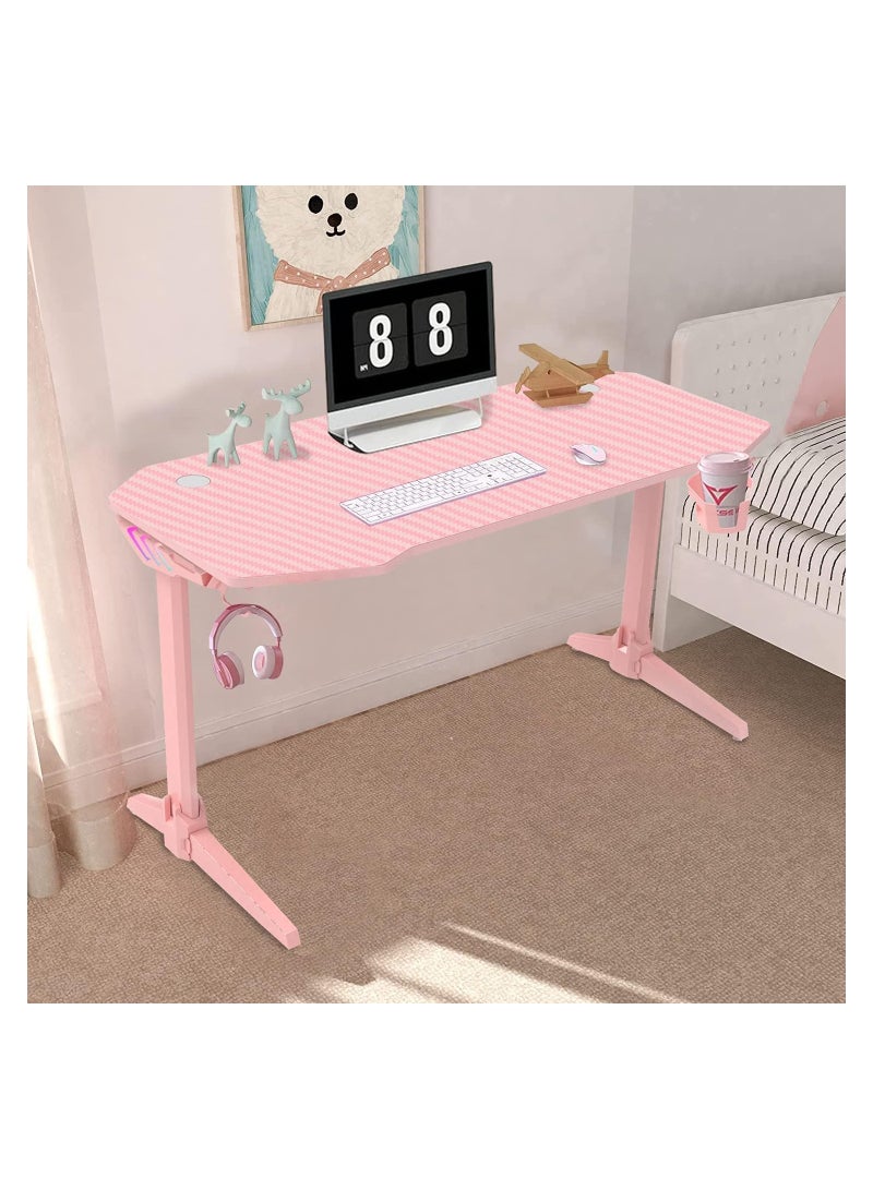 Royal Polar مكتب ألعاب من ألياف الكربون RoyalPolar مقاس 120 سم، مكتب ألعاب كمبيوتر، مكتب دراسة منزلي، محطة عمل، طاولة كمبيوتر، أرجل من الفولاذ الكربوني مع حامل سماعة رأس، مكتب زاوية وردي - Image 4