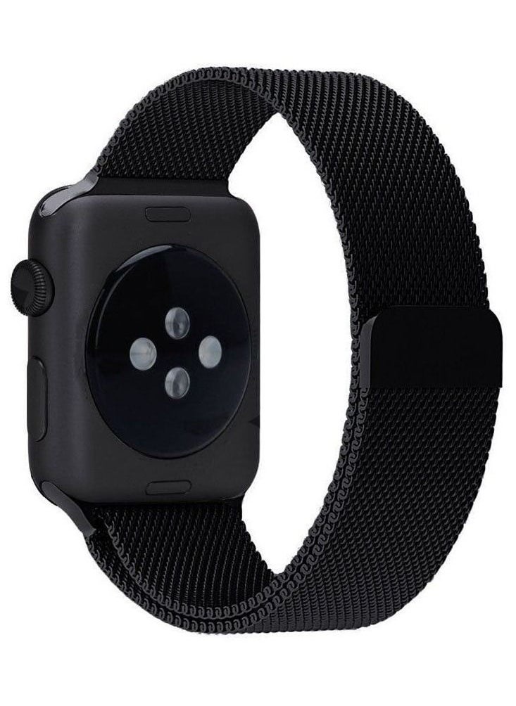 MOCOM Metal Stainless Steel Milanese Loop Chain Mesh Band for Apple Watch 7 45mm Black  - Image 1