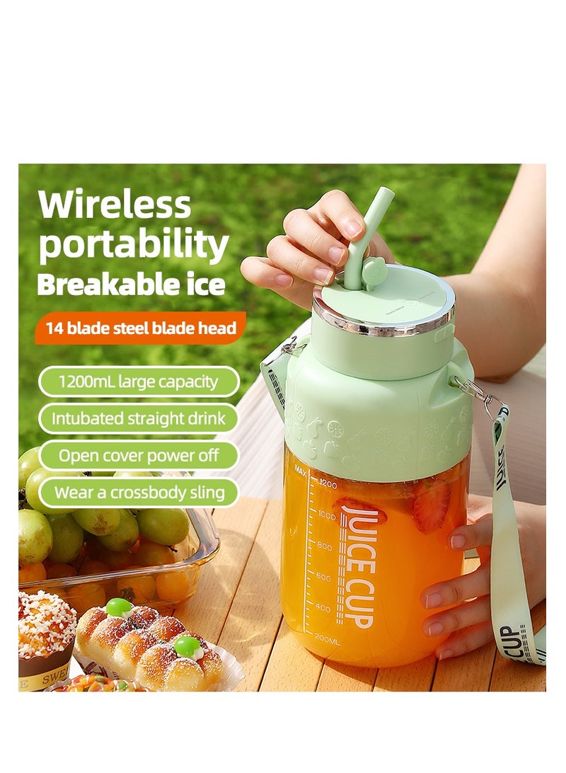 Portable Wireless Juicer Cup, 14 Stainless Steel Blades, with Straw for Direct Drinking, USB Rechargeable Dual Speed, Ice Crushing, Multi-functional Electric Blender for Home, Office, Travel, 1200ML Large Capacity Creative Gift(K3-Green)  - Image 3