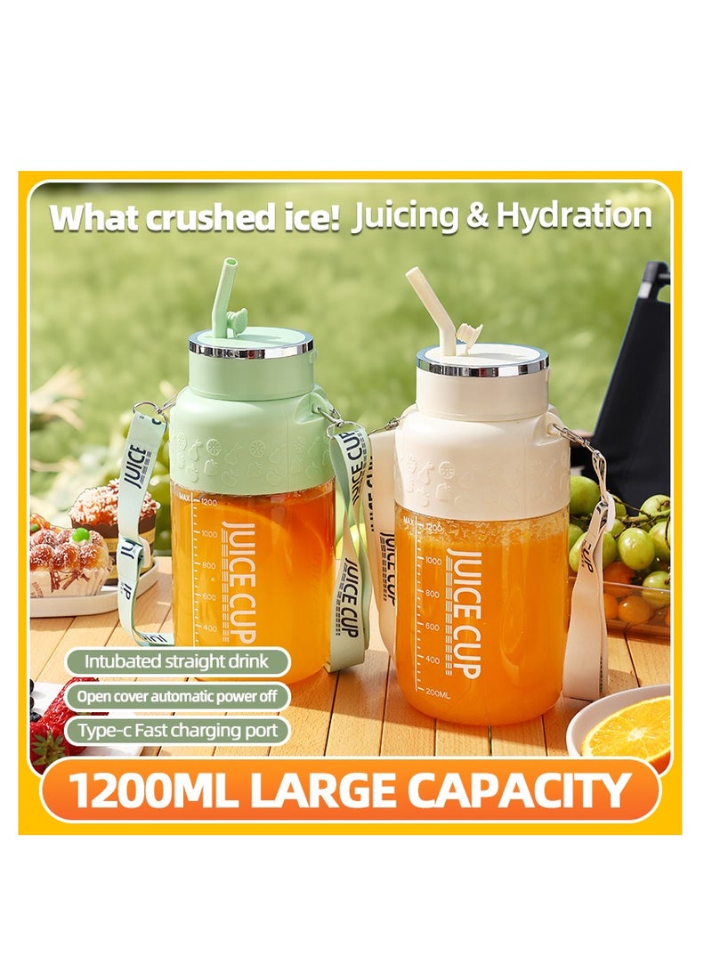 Portable Wireless Juicer Cup, 14 Stainless Steel Blades, with Straw for Direct Drinking, USB Rechargeable Dual Speed, Ice Crushing, Multi-functional Electric Blender for Home, Office, Travel, 1200ML Large Capacity Creative Gift(K3-Green)  - Image 4