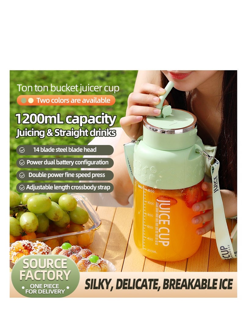 Portable Wireless Juicer Cup, 14 Stainless Steel Blades, with Straw for Direct Drinking, USB Rechargeable Dual Speed, Ice Crushing, Multi-functional Electric Blender for Home, Office, Travel, 1200ML Large Capacity Creative Gift(K3-Green)  - Image 5