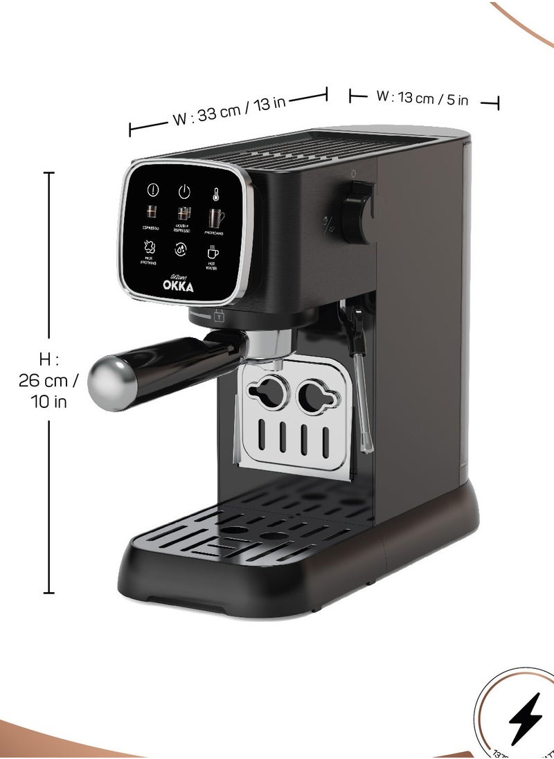 arzum okka Solo Espresso Machine Semi Automatic 1628 Watt Pressure15 bar  Capacity: 1.1L liters OK0034-0500 Black/Silver  - Image 4