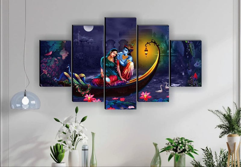 SAF SAF paintings Radha krishna painting | painting for living room | large painting | painting for home decoration | painting for wall decoration | Set of 5 (76 x 45 cms) SANFPNLS32214  - Image 2