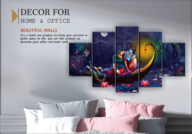 SAF SAF paintings Radha krishna painting | painting for living room | large painting | painting for home decoration | painting for wall decoration | Set of 5 (76 x 45 cms) SANFPNLS32214  - Image 3