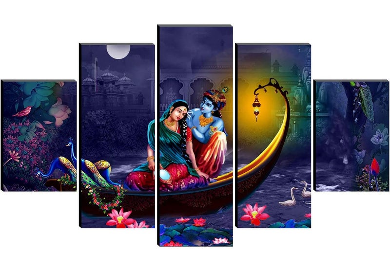 SAF SAF paintings Radha krishna painting | painting for living room | large painting | painting for home decoration | painting for wall decoration | Set of 5 (76 x 45 cms) SANFPNLS32214  - Image 1