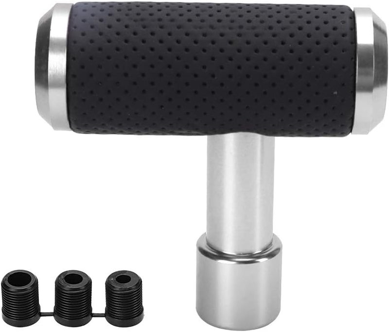 T Shaped Car Shift Gear Knob, Universal Manual and Automatic Gear Shifter, Aluminum Alloy with Leather - Comfortable Grip, Easy Installation, Suitable for All Vehicles (Silver) - Image 1