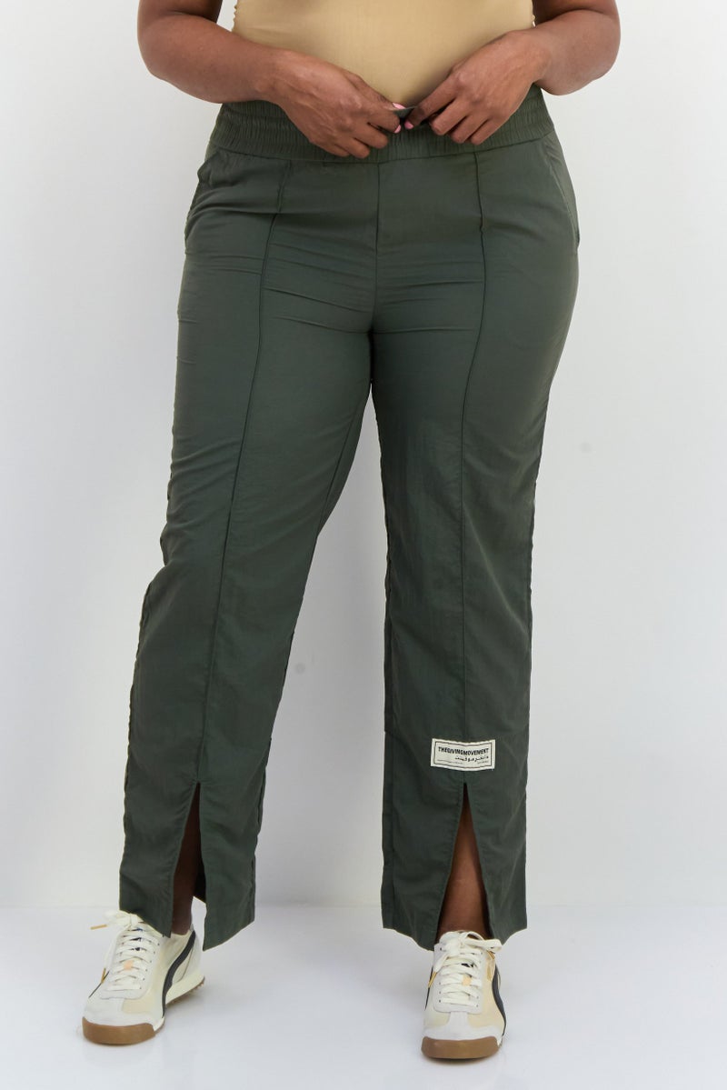The Giving Movement Women Regular Fit Solid Wide Leg Pants, Dark Olive - Image 1