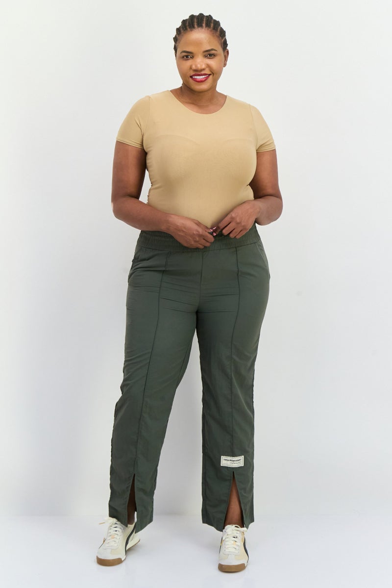 The Giving Movement Women Regular Fit Solid Wide Leg Pants, Dark Olive - Image 4