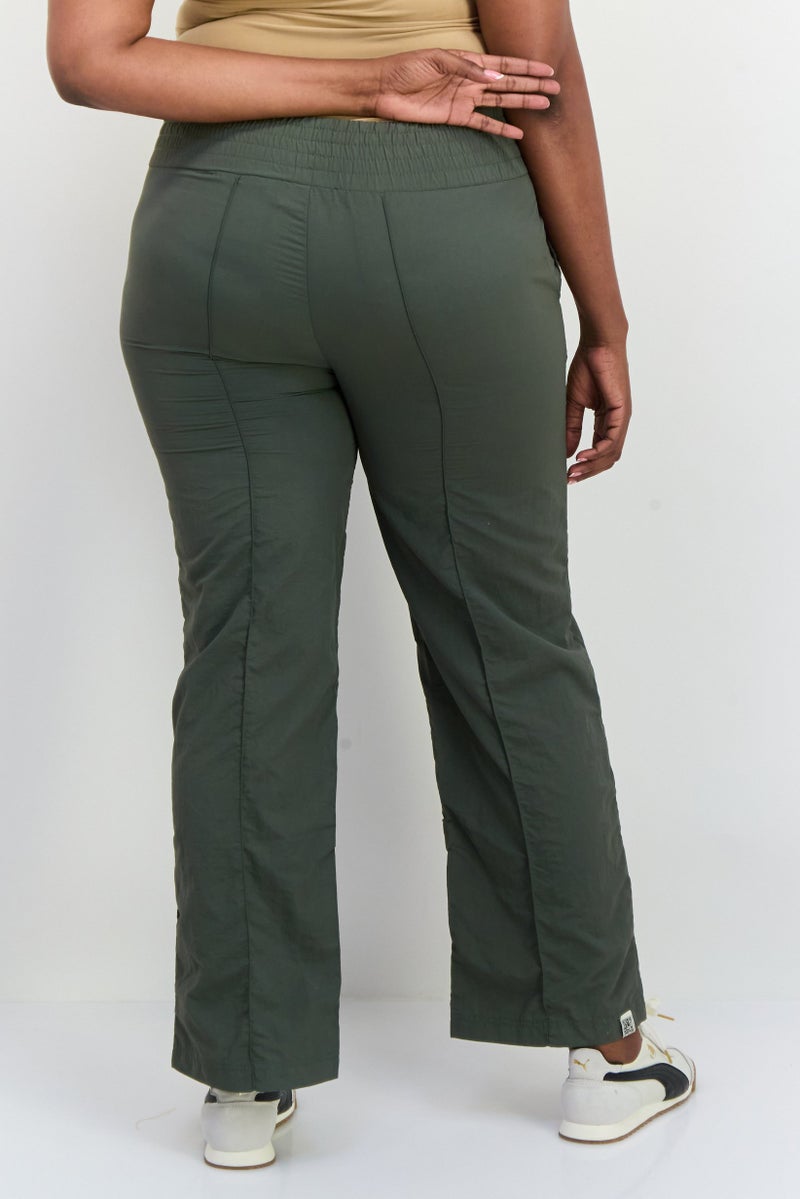 The Giving Movement Women Regular Fit Solid Wide Leg Pants, Dark Olive - Image 3