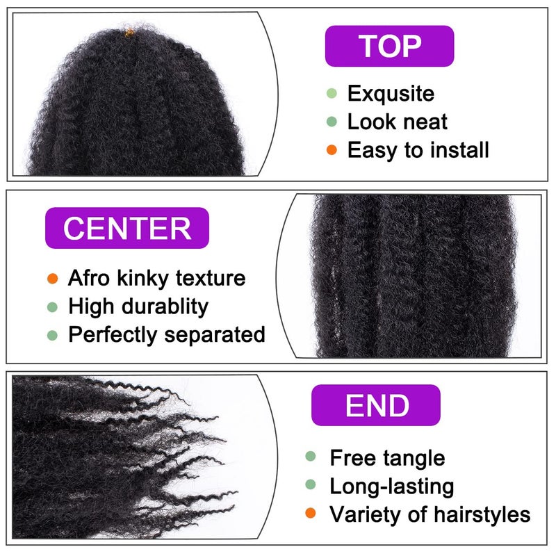 ZRQ 8 Packs Marley Hair Crochet Braids,24 Inch Afro Kinky Marley Braiding Hair, Synthetic Curly Twist Marley Hair, Long Springy Afro Twist Hair Extensions (1B#,8 Packs) - Image 4