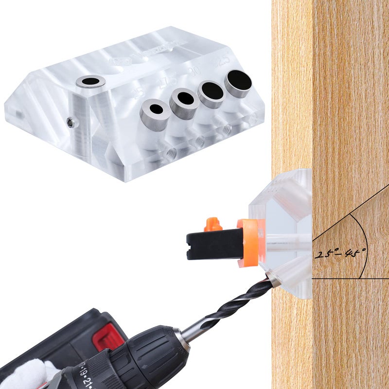 Muzata Upgraded Multi Angle Cable Railing Drill Guide Jig 25 30 35 40 45 90 Degree Portable Drilling Template 4 Sizes for Horizontal Angle Wood Post 3/16 1/8 Cable Railing Hardware Kit Tool CT19 - Image 1