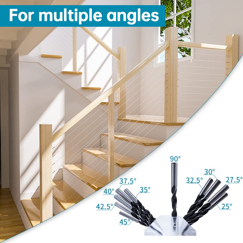 Muzata Upgraded Multi Angle Cable Railing Drill Guide Jig 25 30 35 40 45 90 Degree Portable Drilling Template 4 Sizes for Horizontal Angle Wood Post 3/16 1/8 Cable Railing Hardware Kit Tool CT19 - Image 4