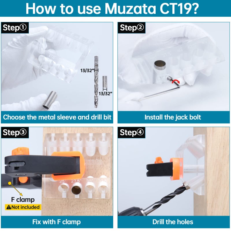 Muzata Upgraded Multi Angle Cable Railing Drill Guide Jig 25 30 35 40 45 90 Degree Portable Drilling Template 4 Sizes for Horizontal Angle Wood Post 3/16 1/8 Cable Railing Hardware Kit Tool CT19 - Image 5