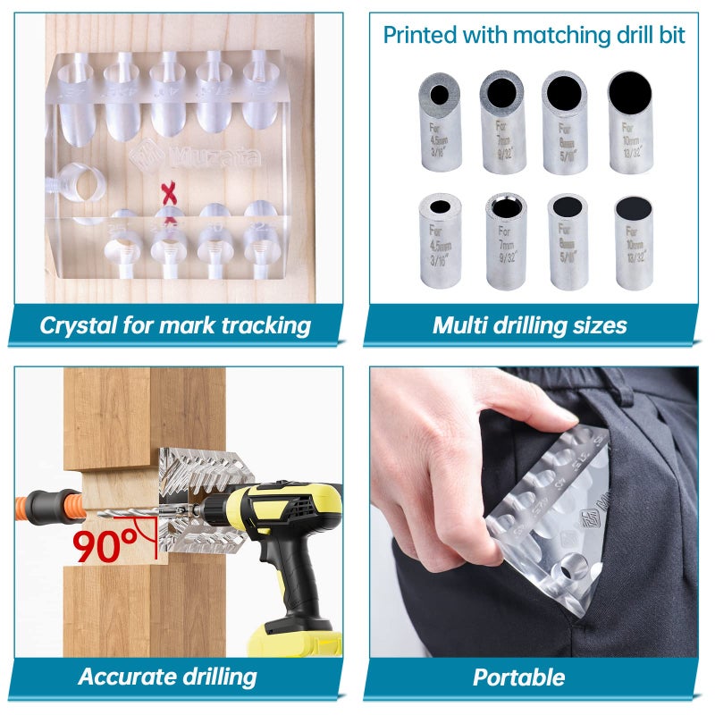 Muzata Upgraded Multi Angle Cable Railing Drill Guide Jig 25 30 35 40 45 90 Degree Portable Drilling Template 4 Sizes for Horizontal Angle Wood Post 3/16 1/8 Cable Railing Hardware Kit Tool CT19 - Image 3