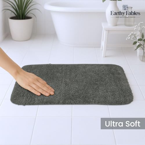 Earthy Fables Soft Microfiber Rectangular Bath Mat - Cut Pile, Quick Dry, Anti-Skid, Water Absorbent, Non-Slip, Machine Washable Floor Rug, Shower Mat, Door Mat for Bathroom, Bedroom, 60x40 cm - Grey - Image 2