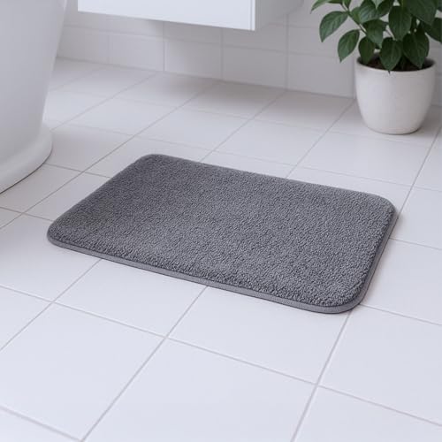 Earthy Fables Soft Microfiber Rectangular Bath Mat - Cut Pile, Quick Dry, Anti-Skid, Water Absorbent, Non-Slip, Machine Washable Floor Rug, Shower Mat, Door Mat for Bathroom, Bedroom, 60x40 cm - Grey - Image 1
