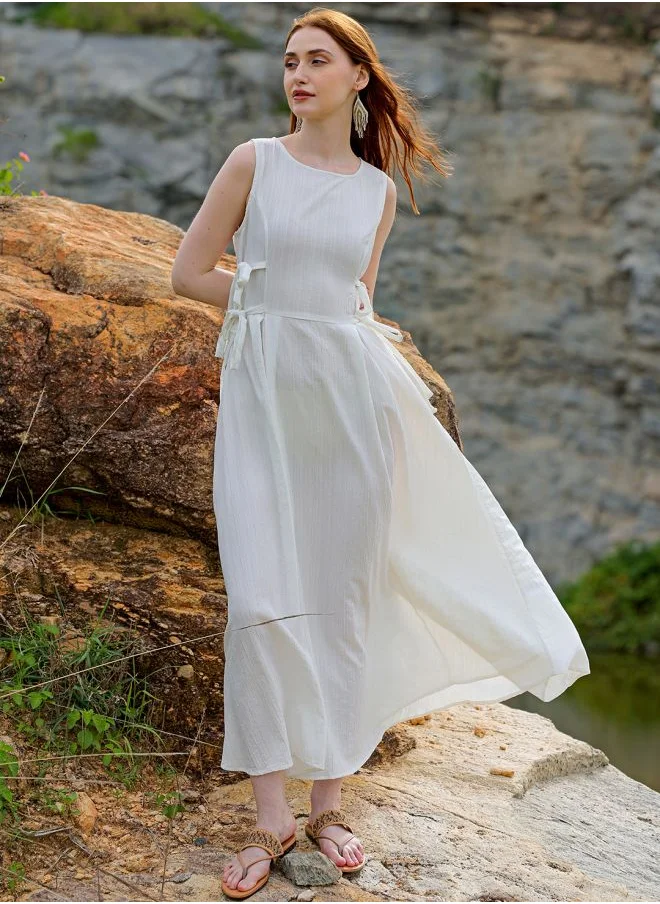 Freehand Women Flared Casual Textured Midi Dress