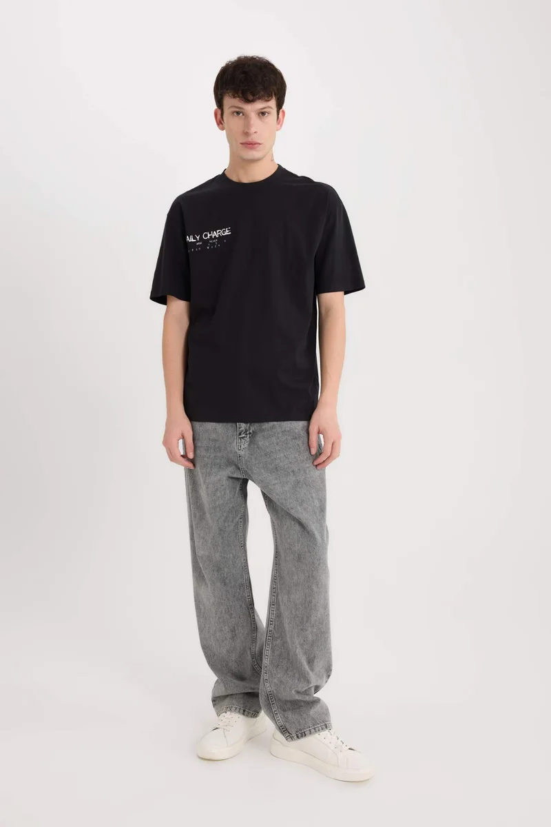 DeFacto Boxy Fit Crew Neck Back Printed Short Sleeve T-Shirt