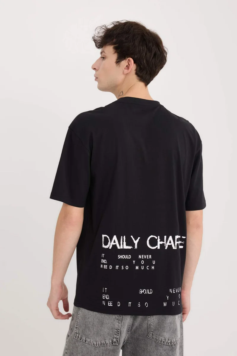 DeFacto Boxy Fit Crew Neck Back Printed Short Sleeve T-Shirt