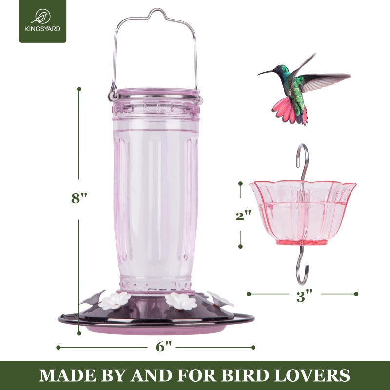 Kingsyard Glass Hummingbird Feeder for Outdoors Wild Bird Feeder with 6 Feeding Ports Hanging for Garden Yard, Pink (Ant Moat Included) - Image 5