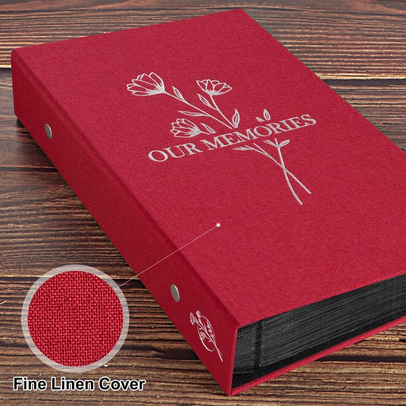 Lanpn Photo Album 6x4 Slip in, OUR MEMORIES Linen 300 Pockets Photo Albums Holds Landscape Only 10x15cm Picture Red - Image 3