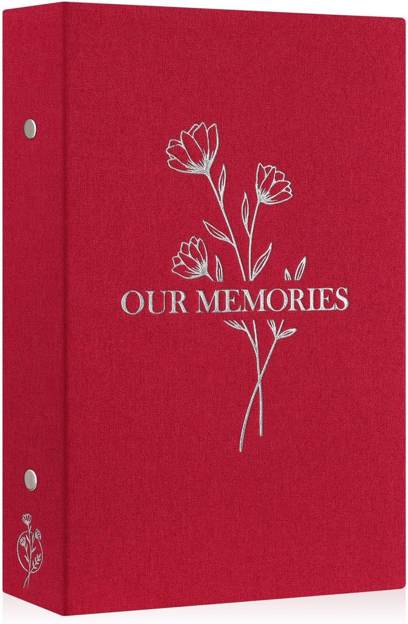 Lanpn Photo Album 6x4 Slip in, OUR MEMORIES Linen 300 Pockets Photo Albums Holds Landscape Only 10x15cm Picture Red - Image 1