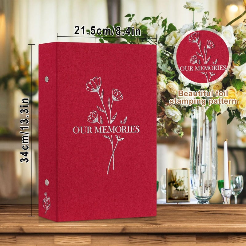 Lanpn Photo Album 6x4 Slip in, OUR MEMORIES Linen 300 Pockets Photo Albums Holds Landscape Only 10x15cm Picture Red - Image 2