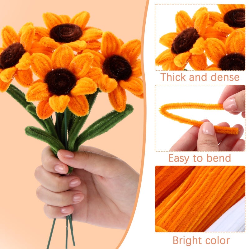 DaisyInner دايزي إنر 700 قطعة منظفات أنابيب افعلها بنفسك لتنظيف الحرف، أنابيب زهور بالجملة، سيقان شينيل باستيل، ملونة بتدرجات زهور، رقيق لعيد الحب، زينة حفلات المدارس (ثيم أصفر) - Image 3