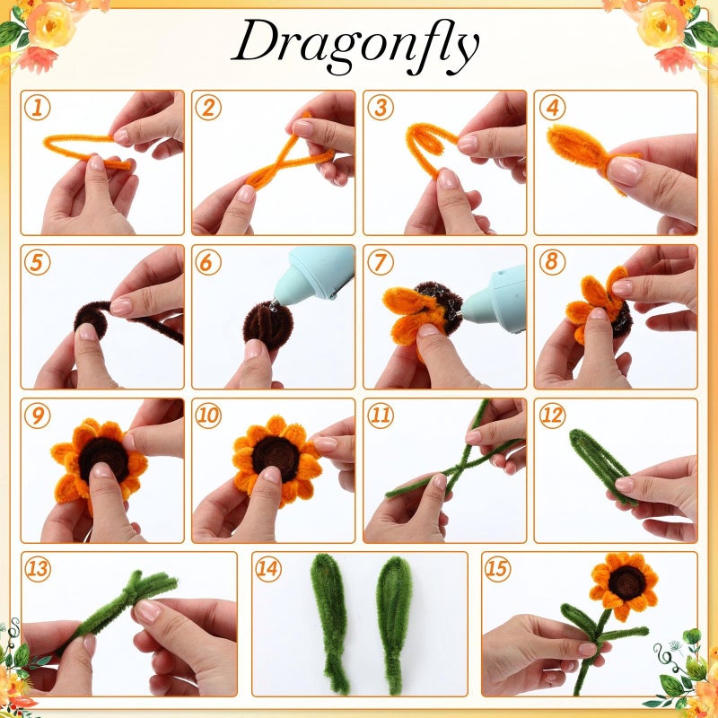 DaisyInner دايزي إنر 700 قطعة منظفات أنابيب افعلها بنفسك لتنظيف الحرف، أنابيب زهور بالجملة، سيقان شينيل باستيل، ملونة بتدرجات زهور، رقيق لعيد الحب، زينة حفلات المدارس (ثيم أصفر) - Image 4