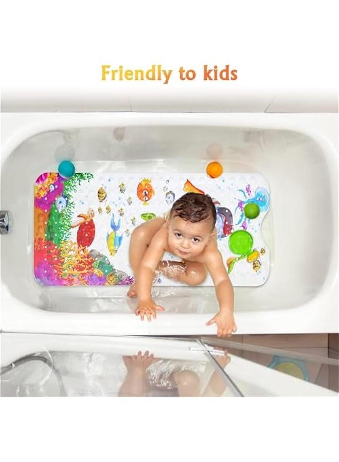 HOOKOR Durku Baby Bath Mat for Tub for Kids, 40 X 16 Inch Non Slip Cartoon Bath Tub Shower Mat Anti Slip with Drain Holes and Suction Cups Machine Washable (Turtle) - Image 2