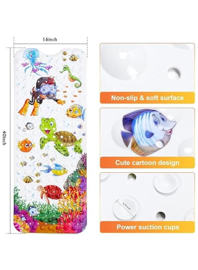 HOOKOR Durku Baby Bath Mat for Tub for Kids, 40 X 16 Inch Non Slip Cartoon Bath Tub Shower Mat Anti Slip with Drain Holes and Suction Cups Machine Washable (Turtle) - Image 5