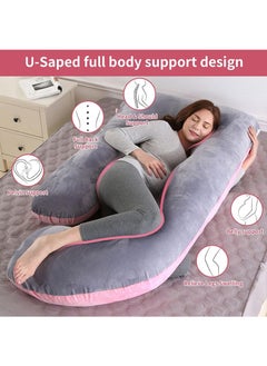Yoawllty G-Shaped Pregnancy Pillow, Maternity Pillow for Sleeping, Full Body Support Pillow During Pregnancy with Replaceable and Washable Velvet Cover (Pink and Grey)  - Image 2