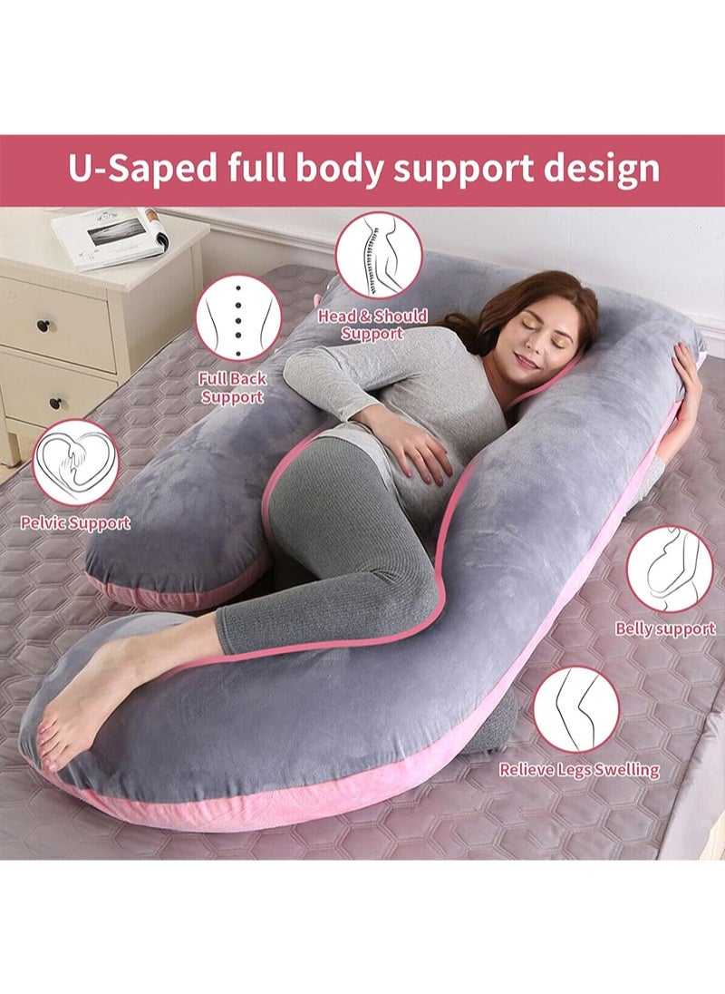 Yoawllty G-Shaped Pregnancy Pillow, Maternity Pillow for Sleeping, Full Body Support Pillow During Pregnancy with Replaceable and Washable Velvet Cover (Pink and Grey)  - Image 2