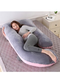 Yoawllty G-Shaped Pregnancy Pillow, Maternity Pillow for Sleeping, Full Body Support Pillow During Pregnancy with Replaceable and Washable Velvet Cover (Pink and Grey)  - Image 1