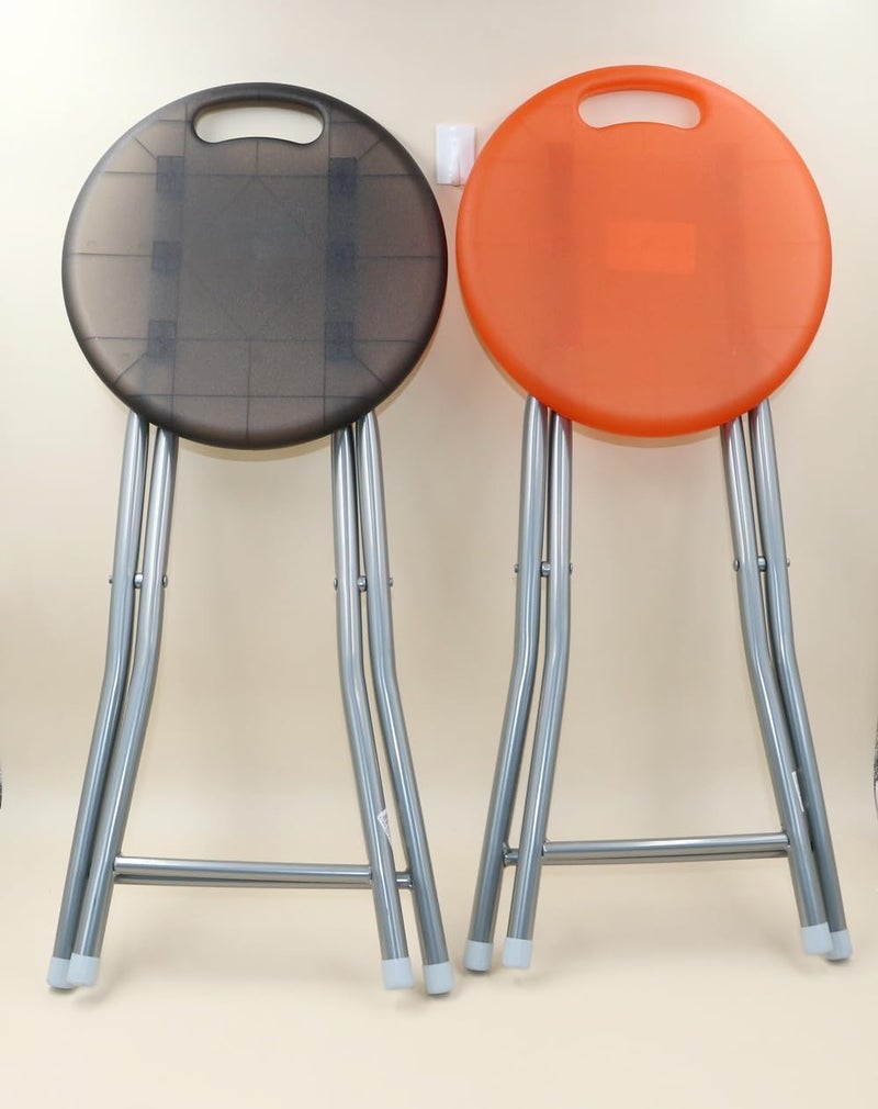 B&D Folding Stool Set - Portable Round Seats in Black and Orange