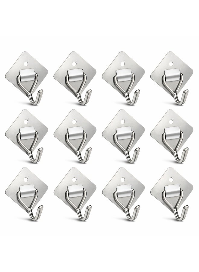Stainless Steel Self Adhesive Wall Hooks, Diamond Shape Removable No-Drill Hooks, Waterproof Heavy Duty Wall Mount Hooks for Bathroom, Kitchen & Living Room, 10kg Load Capacity – 12 Pieces - Image 1