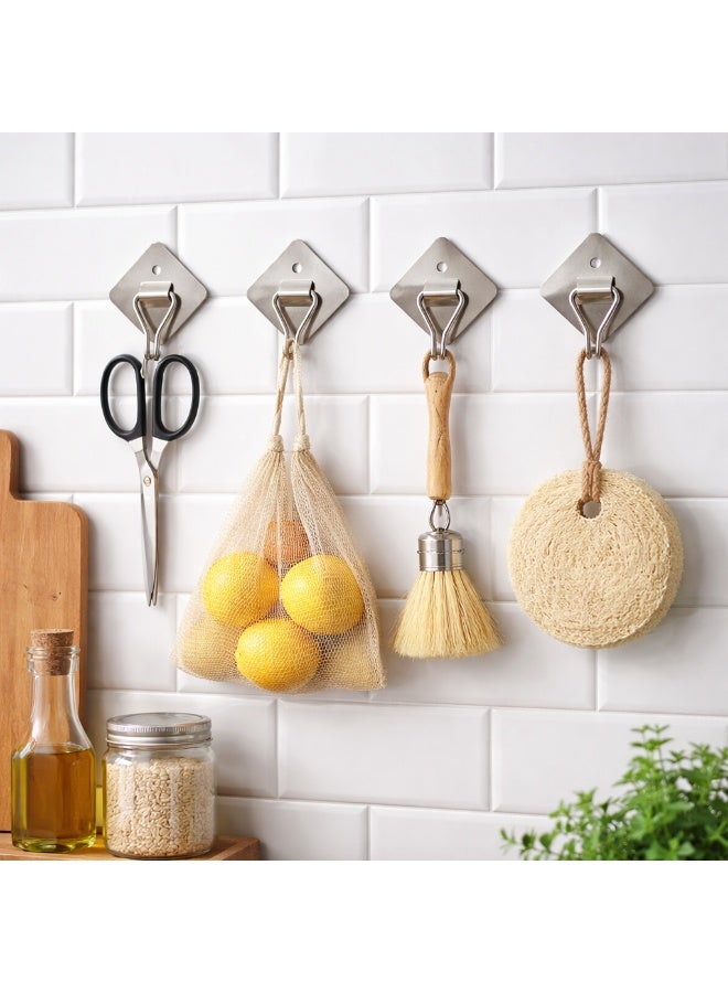 Stainless Steel Self Adhesive Wall Hooks, Diamond Shape Removable No-Drill Hooks, Waterproof Heavy Duty Wall Mount Hooks for Bathroom, Kitchen & Living Room, 10kg Load Capacity – 12 Pieces - Image 2