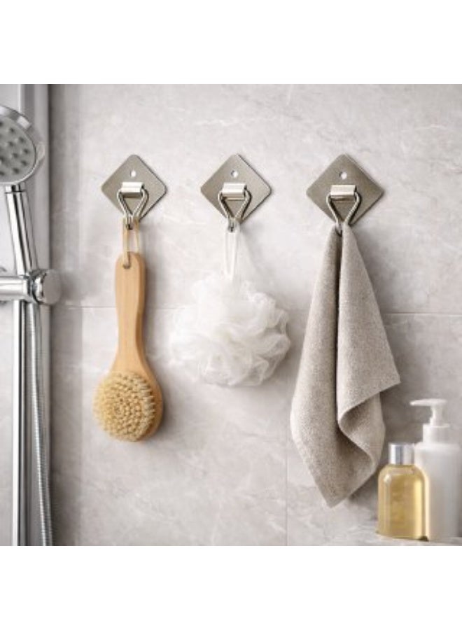 Stainless Steel Self Adhesive Wall Hooks, Diamond Shape Removable No-Drill Hooks, Waterproof Heavy Duty Wall Mount Hooks for Bathroom, Kitchen & Living Room, 10kg Load Capacity – 12 Pieces - Image 3