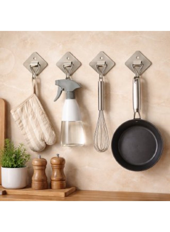 Stainless Steel Self Adhesive Wall Hooks, Diamond Shape Removable No-Drill Hooks, Waterproof Heavy Duty Wall Mount Hooks for Bathroom, Kitchen & Living Room, 10kg Load Capacity – 12 Pieces - Image 5