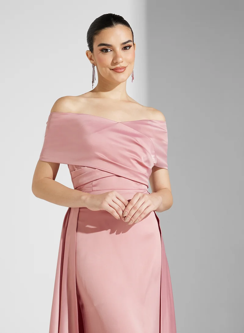 Akadia Fashion  Off Shoulder Pleated Maxi Dress for Women | Best Price UAE