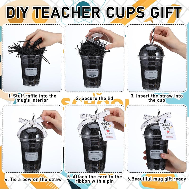 LemonRoad 6 Sets Back to School Gifts Bulk, Plastic Coffee Cup Container Gift Card Holder, First Day Class Favors Welcome Classroom Graduation End of Year Ornaments (Classic Composition) - Image 4