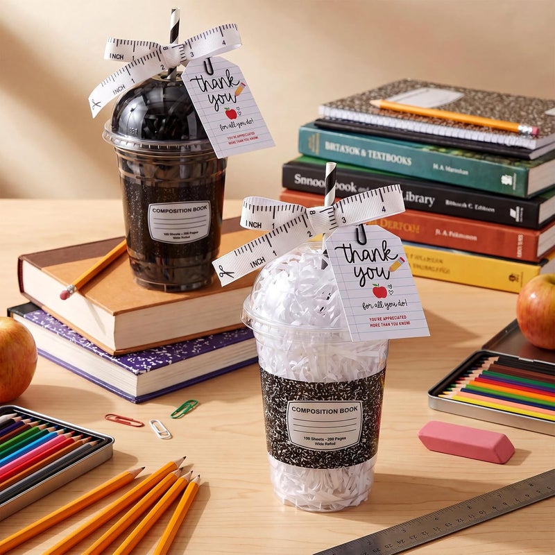 LemonRoad 6 Sets Back to School Gifts Bulk, Plastic Coffee Cup Container Gift Card Holder, First Day Class Favors Welcome Classroom Graduation End of Year Ornaments (Classic Composition) - Image 2
